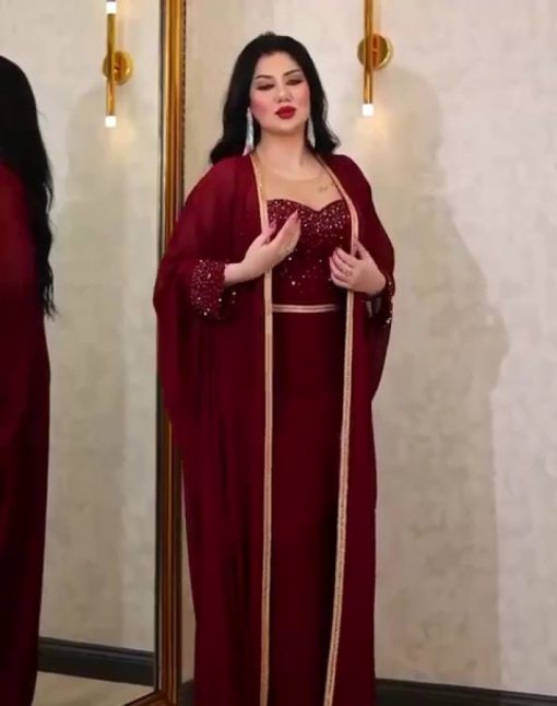 فستان سهرة طويل باللون النبيتي أنيق ومميز SU-FA18